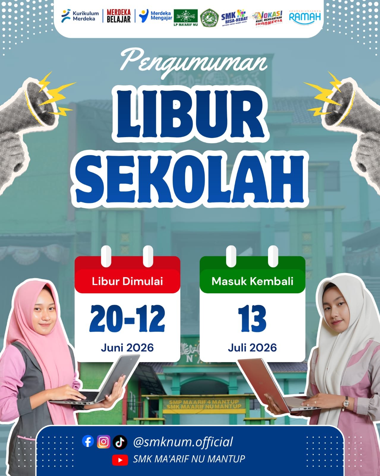 Gambar Berita: 📢 PENGUMUMAN RESMI: Jadwal Libur Kenaikan Kelas Tahun Ajaran 2025/2026 SMK Ma'arif NU Mantup